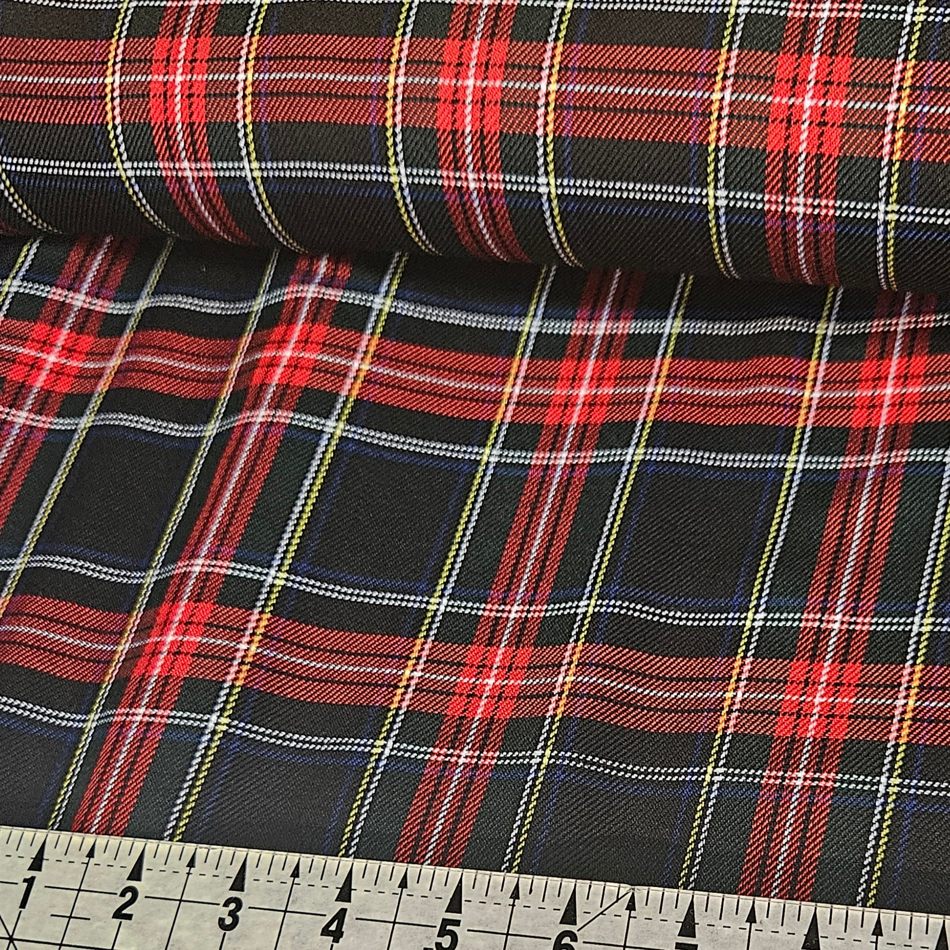 Tartan - Black & Red Poly Viscose Fabric Yard