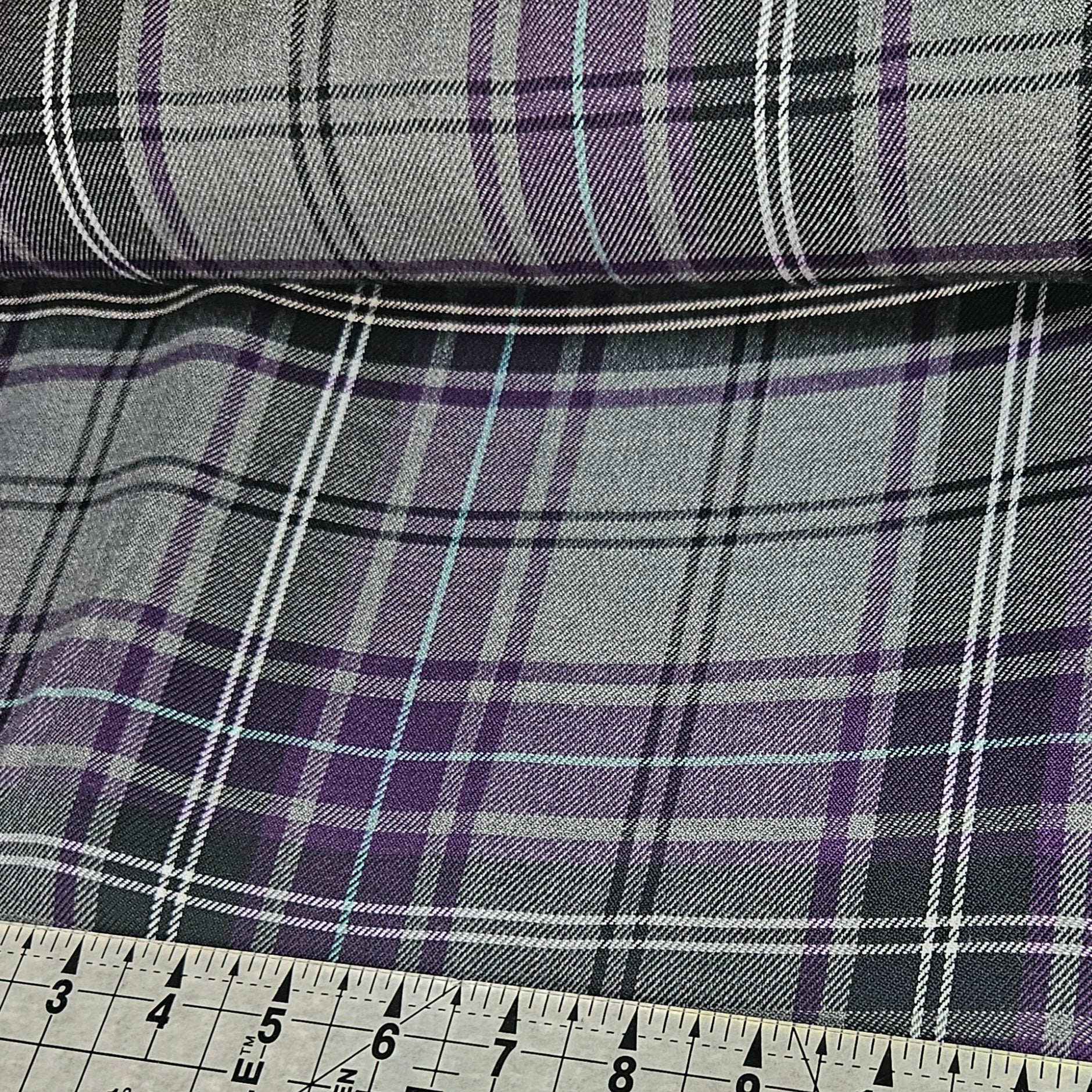 Tartan - Grey & Purple Poly Viscose Fabric Yard