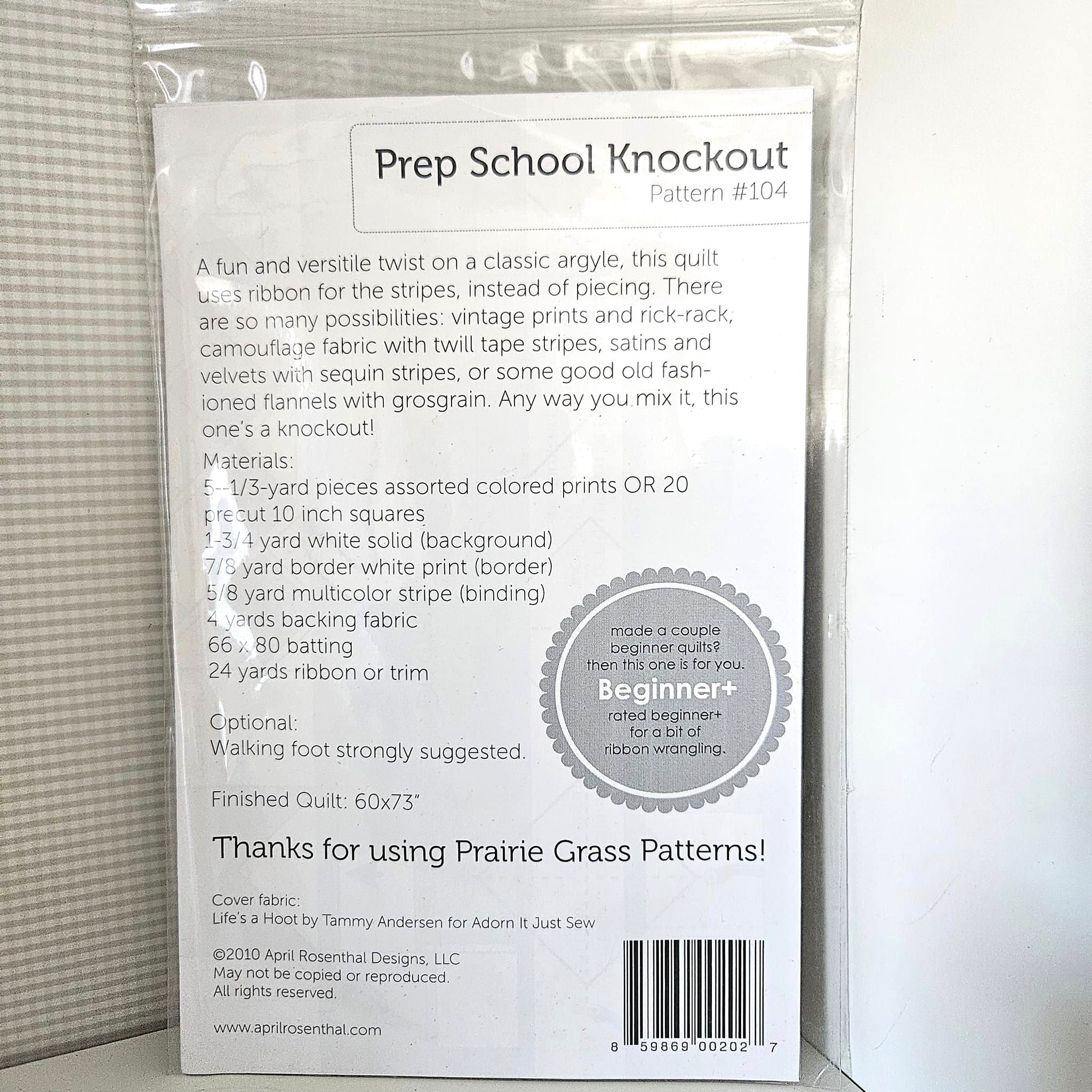 Prairie Grass Patterns - Prep School Knockout Quilt Pattern