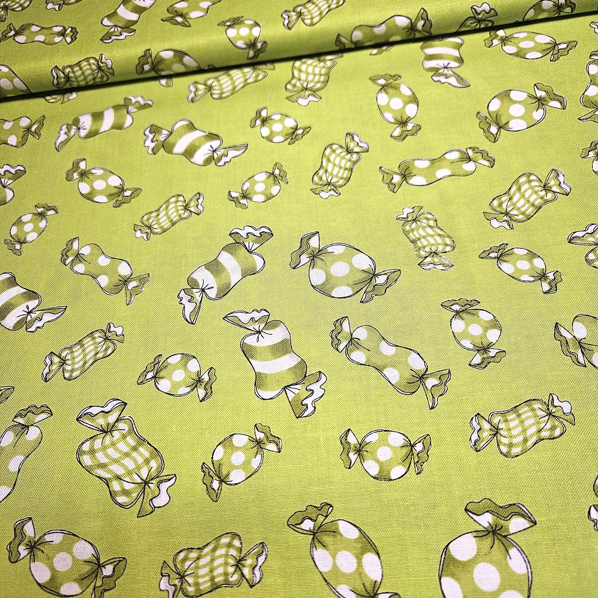 Loralie Harris - Candy Tasties White on Green 100% Cotton Fabric