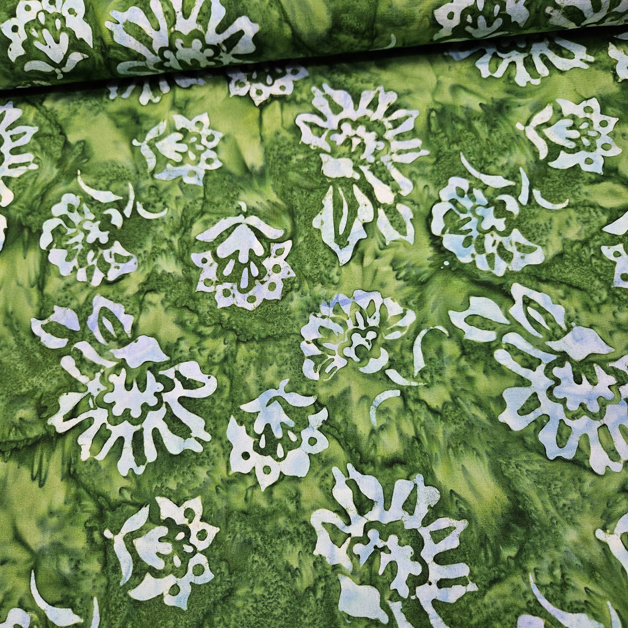 Indonesian Bali Batik - Stamped Green 100% Cotton Fabric