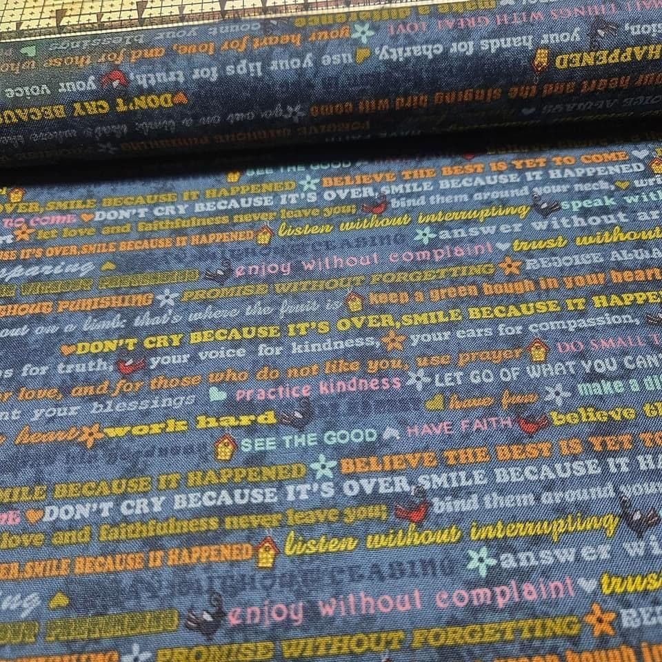 Henry Glass - Note to Self by One Sister Designs Words Blue 100% Cotton Fabric - Crafts and Quilts
