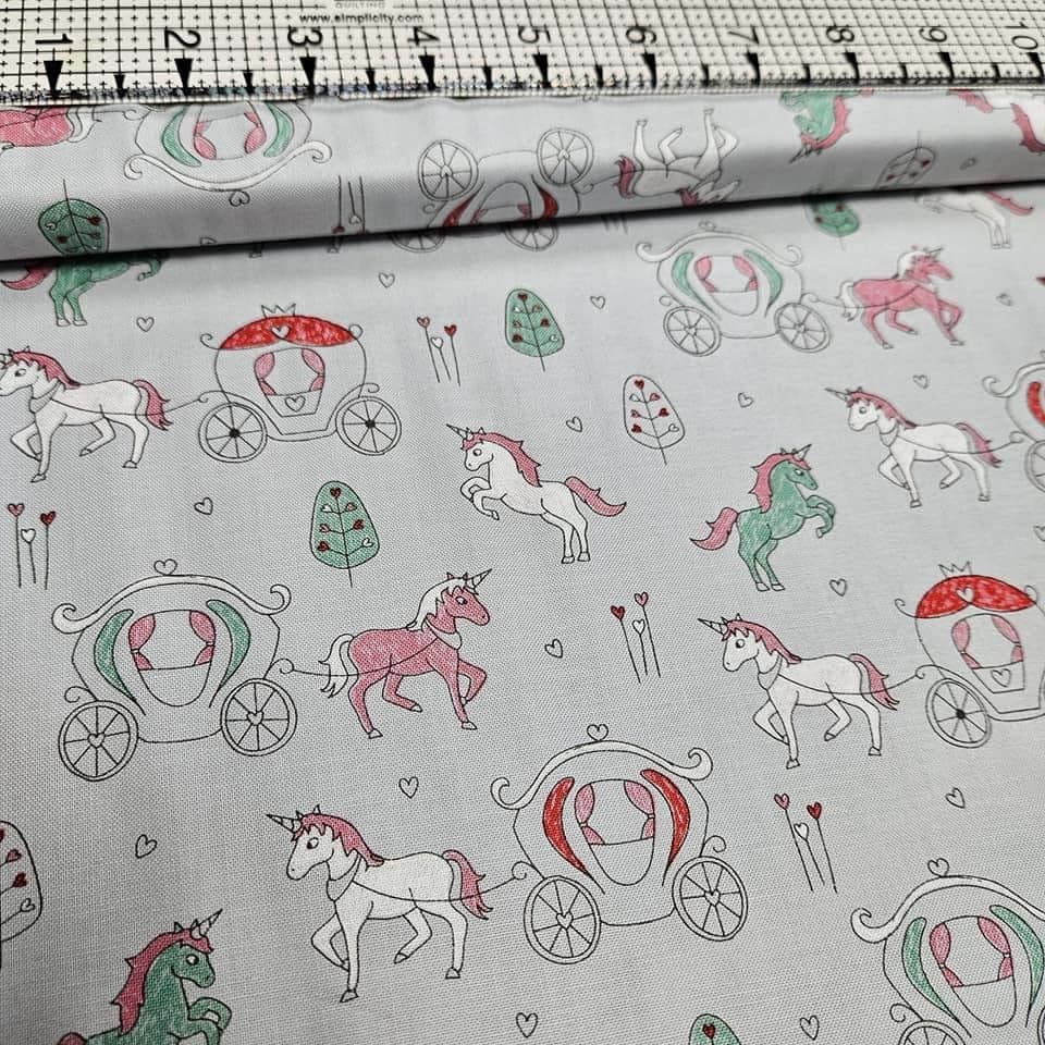 Nutex - Little Princess Unicorn Carriages 100% Cotton Fabric
