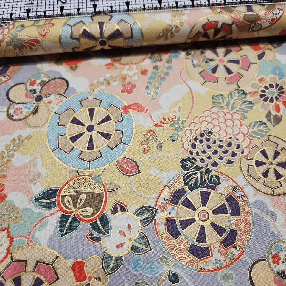 Quilt Gate - Hyakka Ryoran Japanese Metallic Medallions HR3120-11 100% Cotton Fabric
