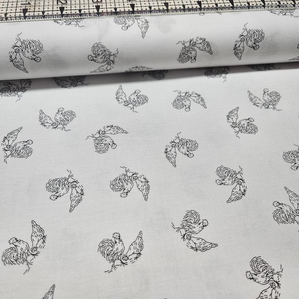RJR Fabrics - Bare Essentials Chickens White 100% Cotton Fabric - Crafts and Quilts