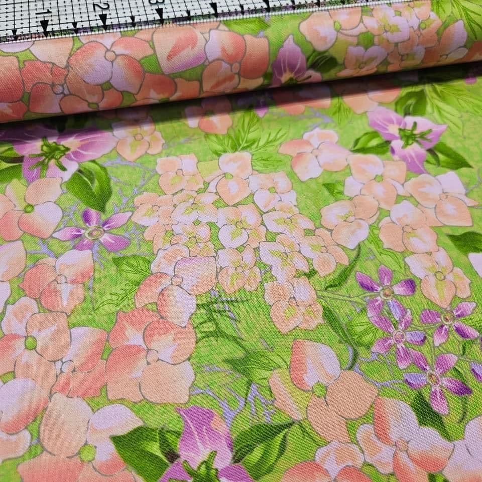 RJR Fabrics - Garden Medley Hydrangea Blossoms 100% Cotton Fabric - Crafts and Quilts