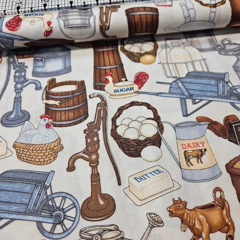 RJR Fabrics - Happy Homestead by Dan Morris Farm Items 100% Cotton Fabric - Crafts and Quilts