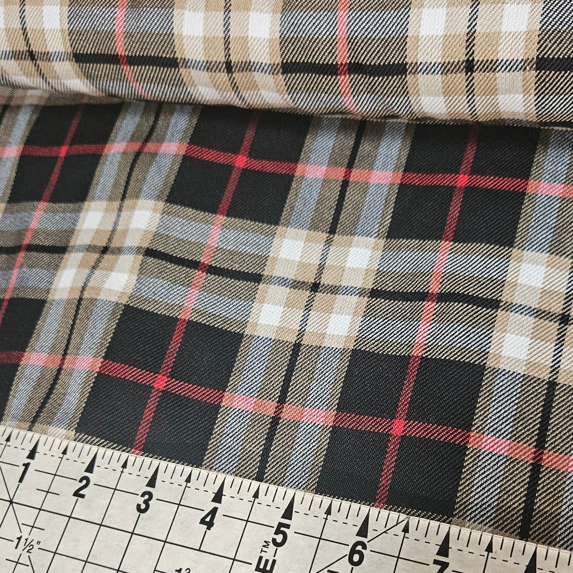 Tartan - Beige Poly Viscose Fabric Yard