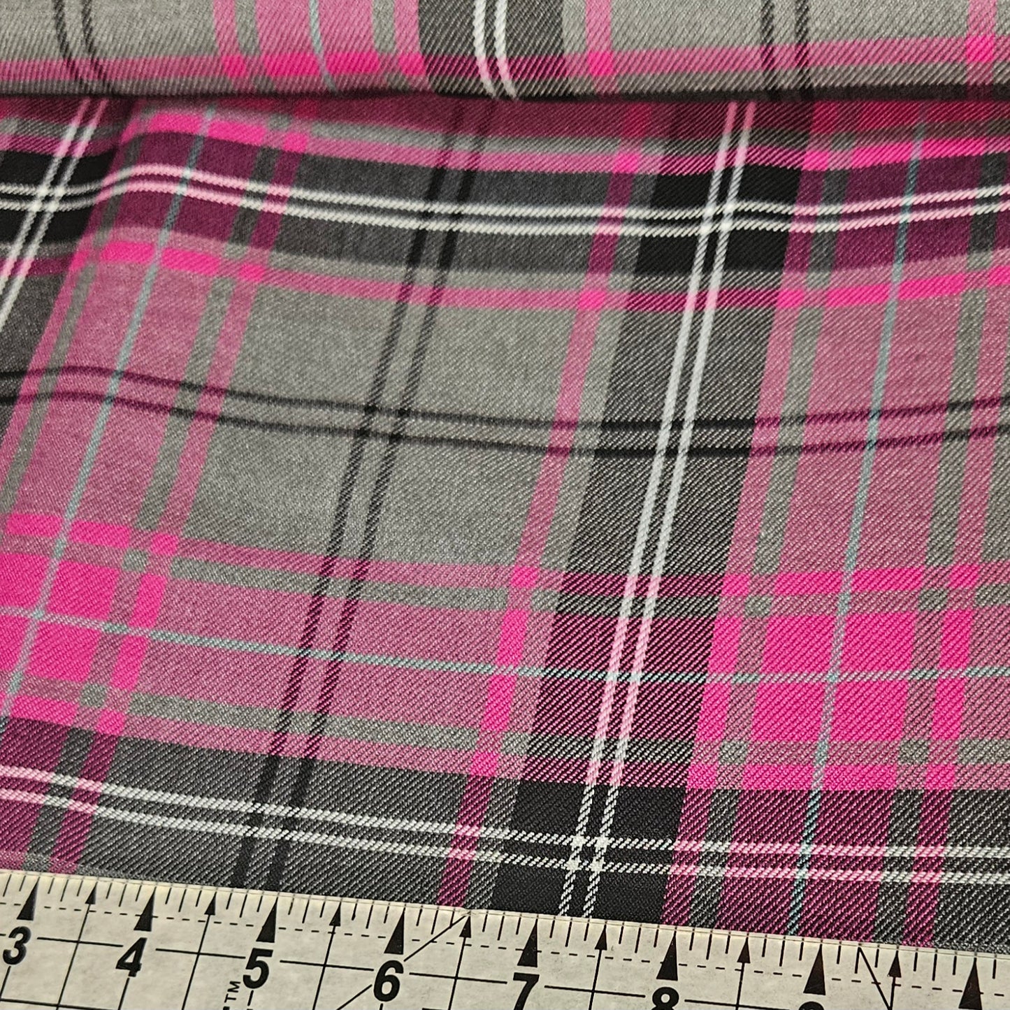 Tartan - Pink & Grey Poly Viscose Fabric Yard