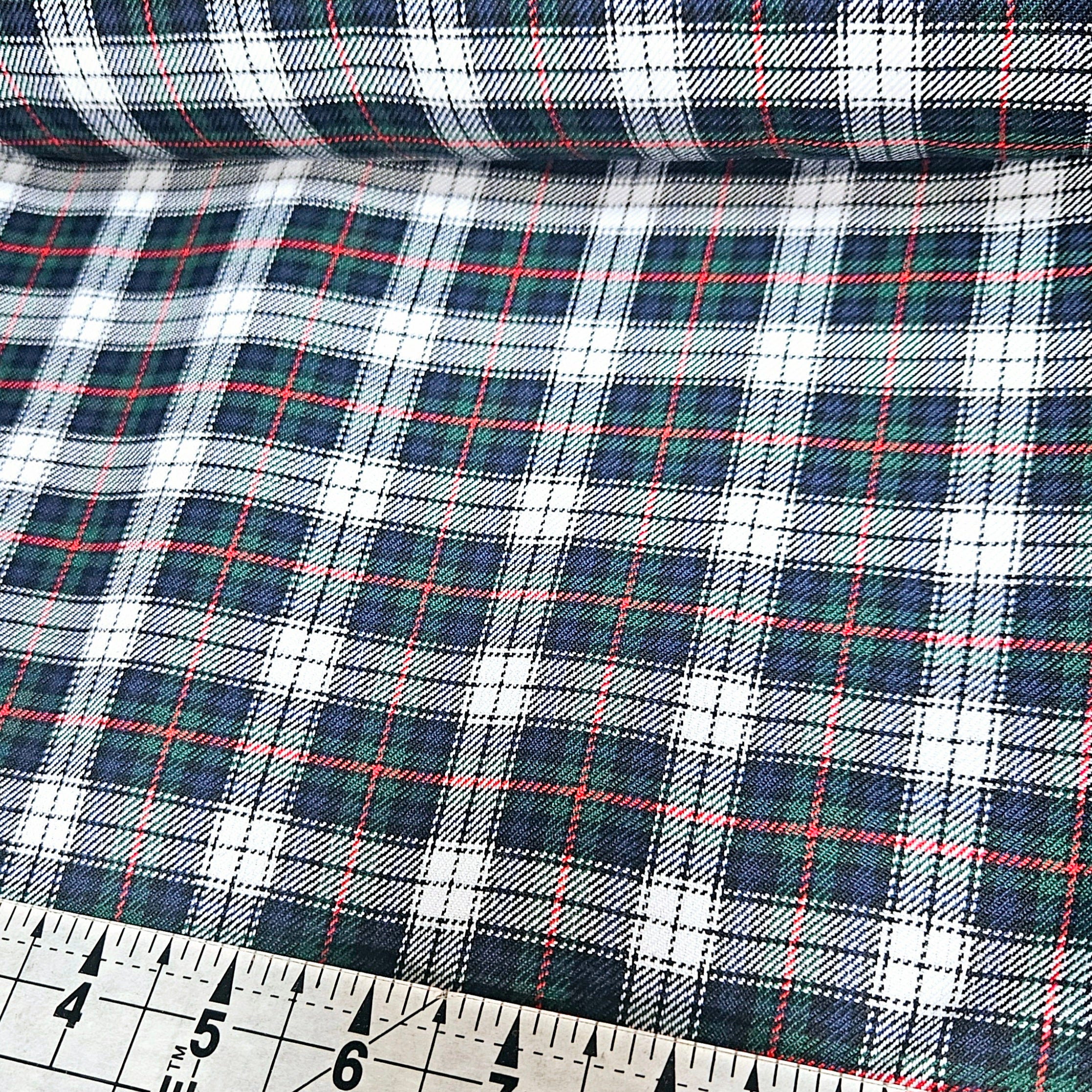 Tartan - Blue & White Poly Viscose Fabric Yard