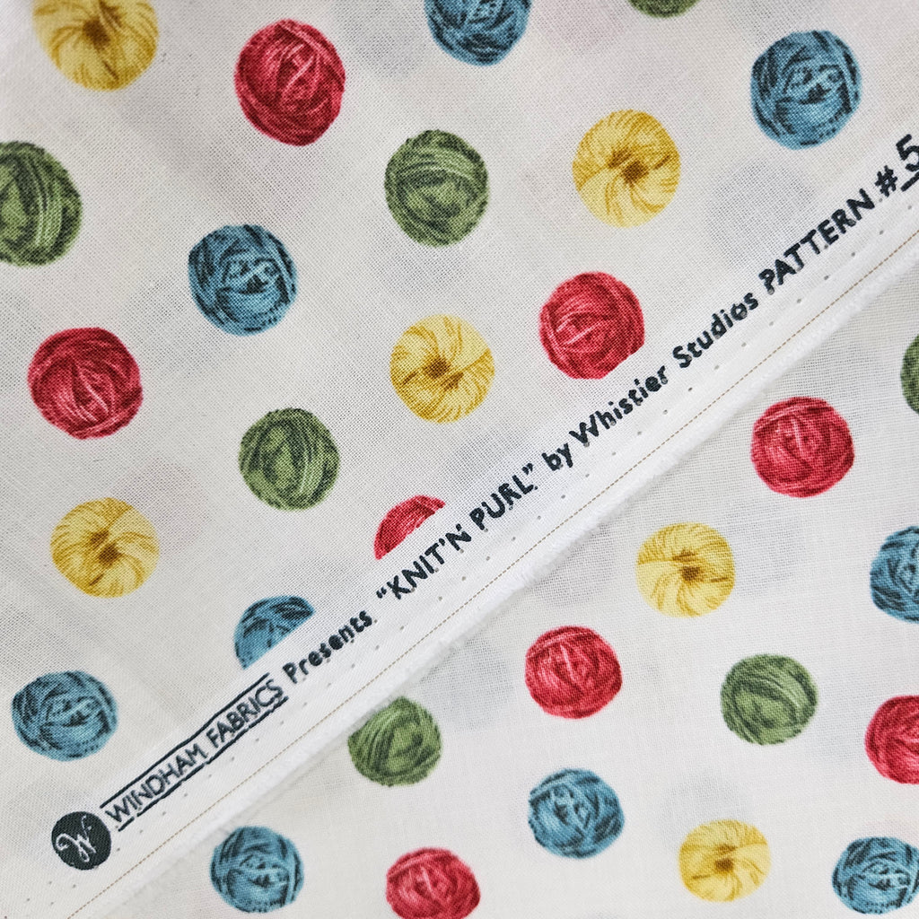 Windham Fabrics - Knit n Purl Knitting Yarn White 51608-2 100% Cotton Fabric