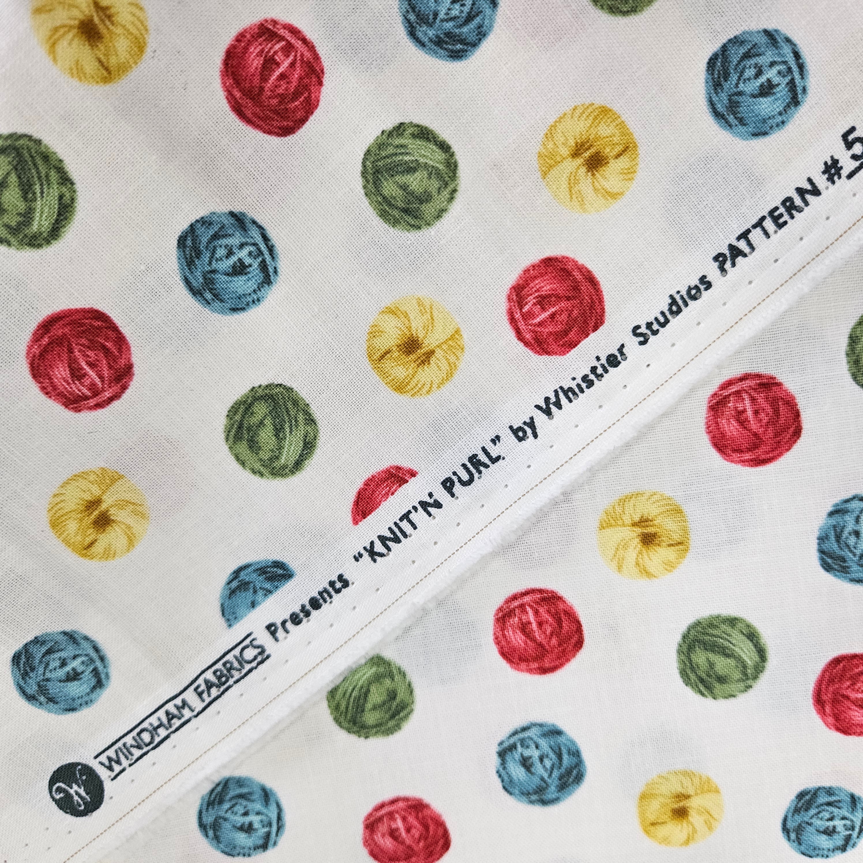 Windham Fabrics - Knit n Purl Knitting Yarn White 51608-2 100% Cotton Fabric