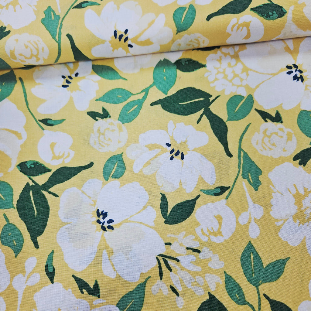 Windham Fabrics - Pink Lemonade Yellow Flowers 51321 100% Cotton Fabric