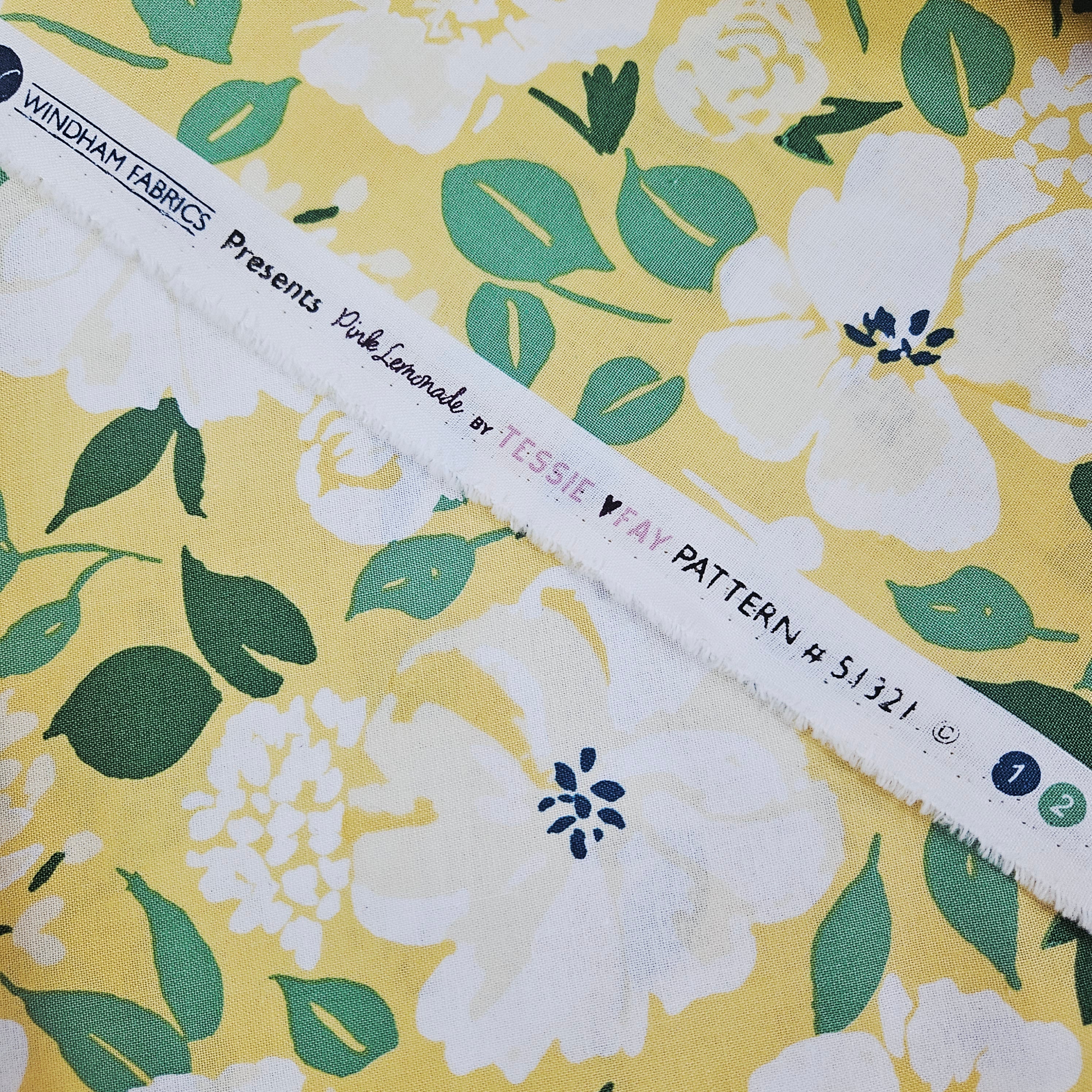 Windham Fabrics - Pink Lemonade Yellow Flowers 51321 100% Cotton Fabric