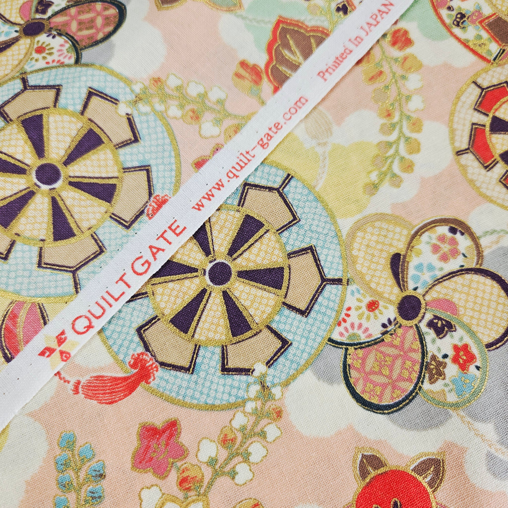 Quilt Gate - Hyakka Ryoran Japanese MetallicMedallions HR3931-21 100% Cotton Fabric