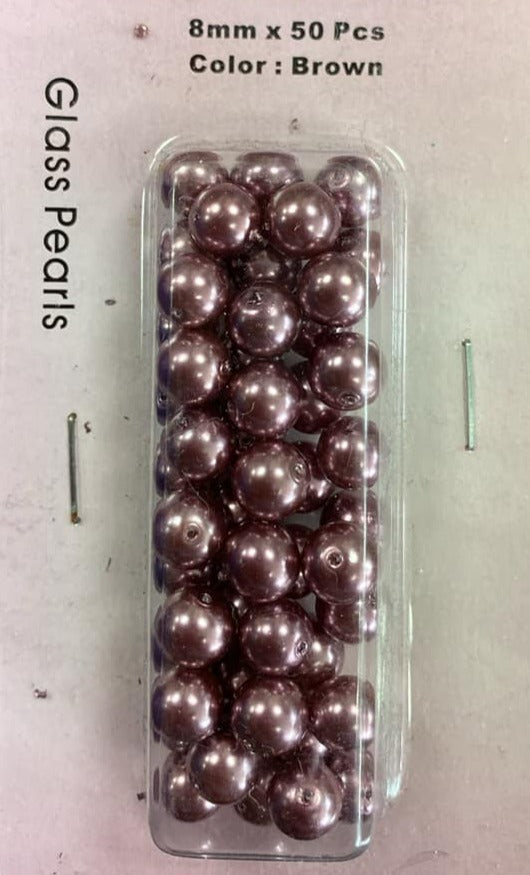 8mm Glass Pearls - Brown 50pcs