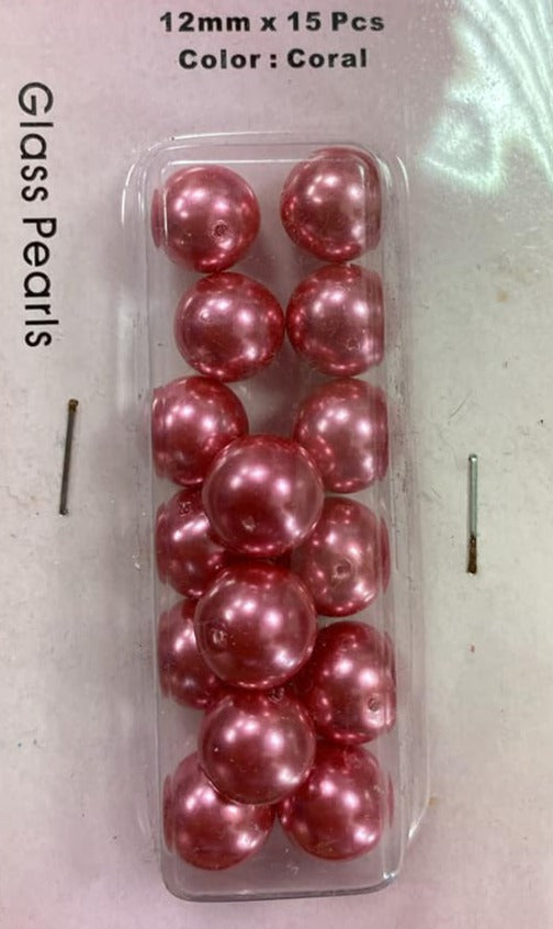 12mm Glass Pearls - Coral 15pcs