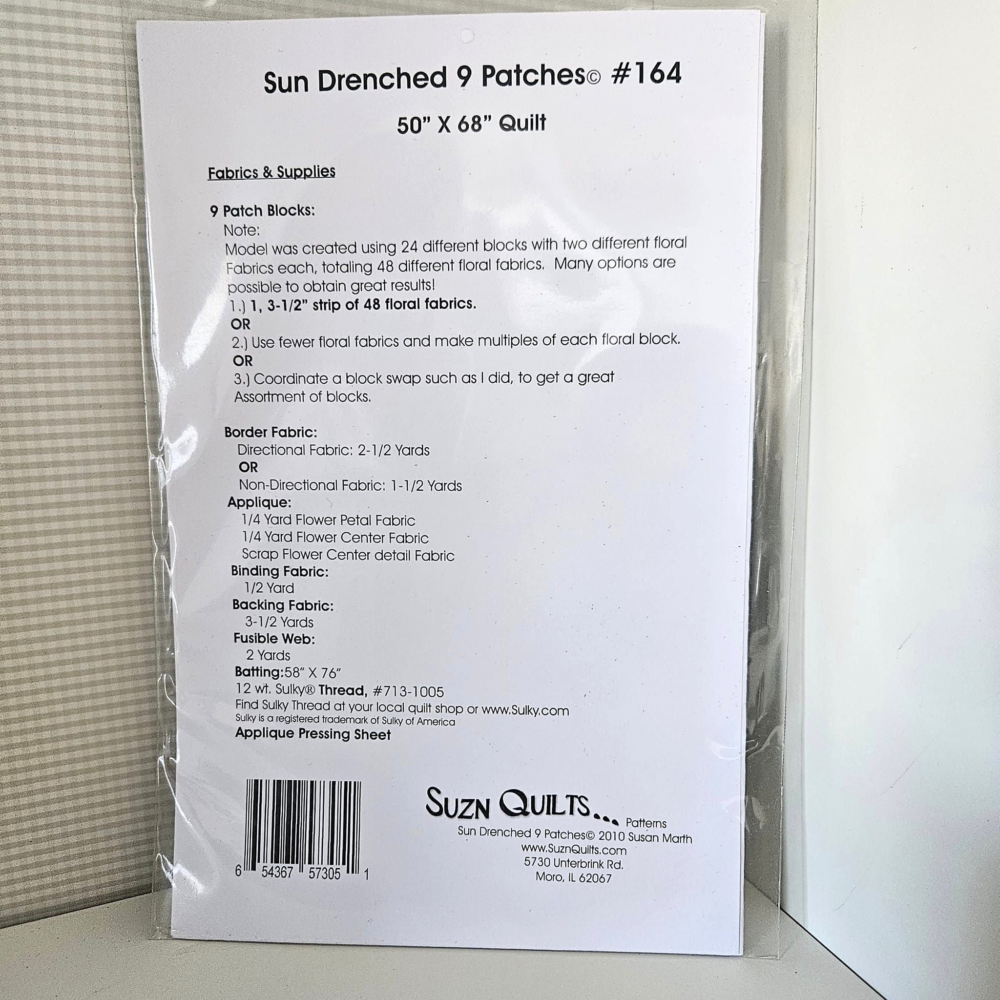Suzn Quilts - Sun Drenched 9 Patches Quilt Pattern