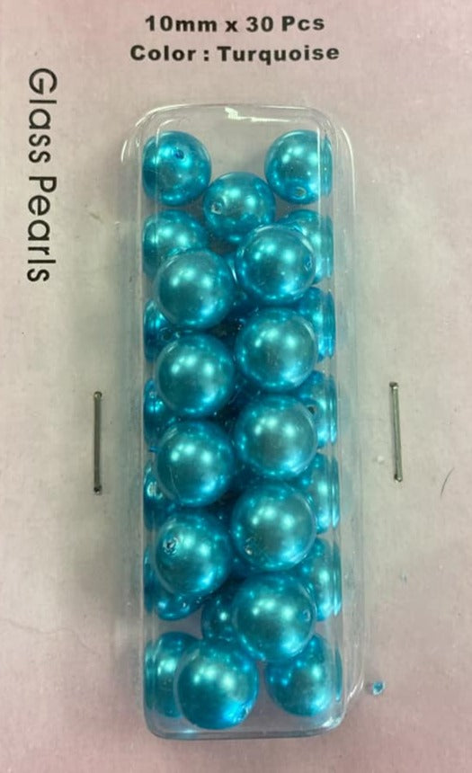 10mm Glass Pearls - Turquoise 30pcs