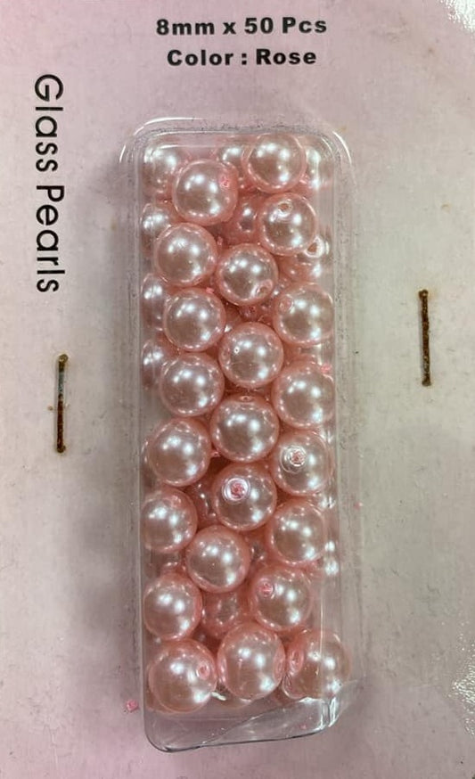 8mm Glass Pearls - Rose 50pcs