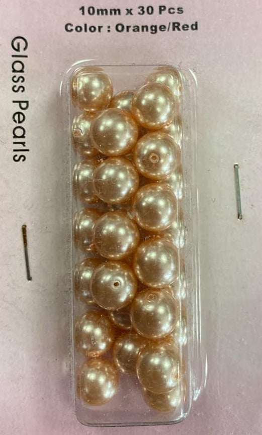 10mm Glass Pearls - Orange Red 30pcs