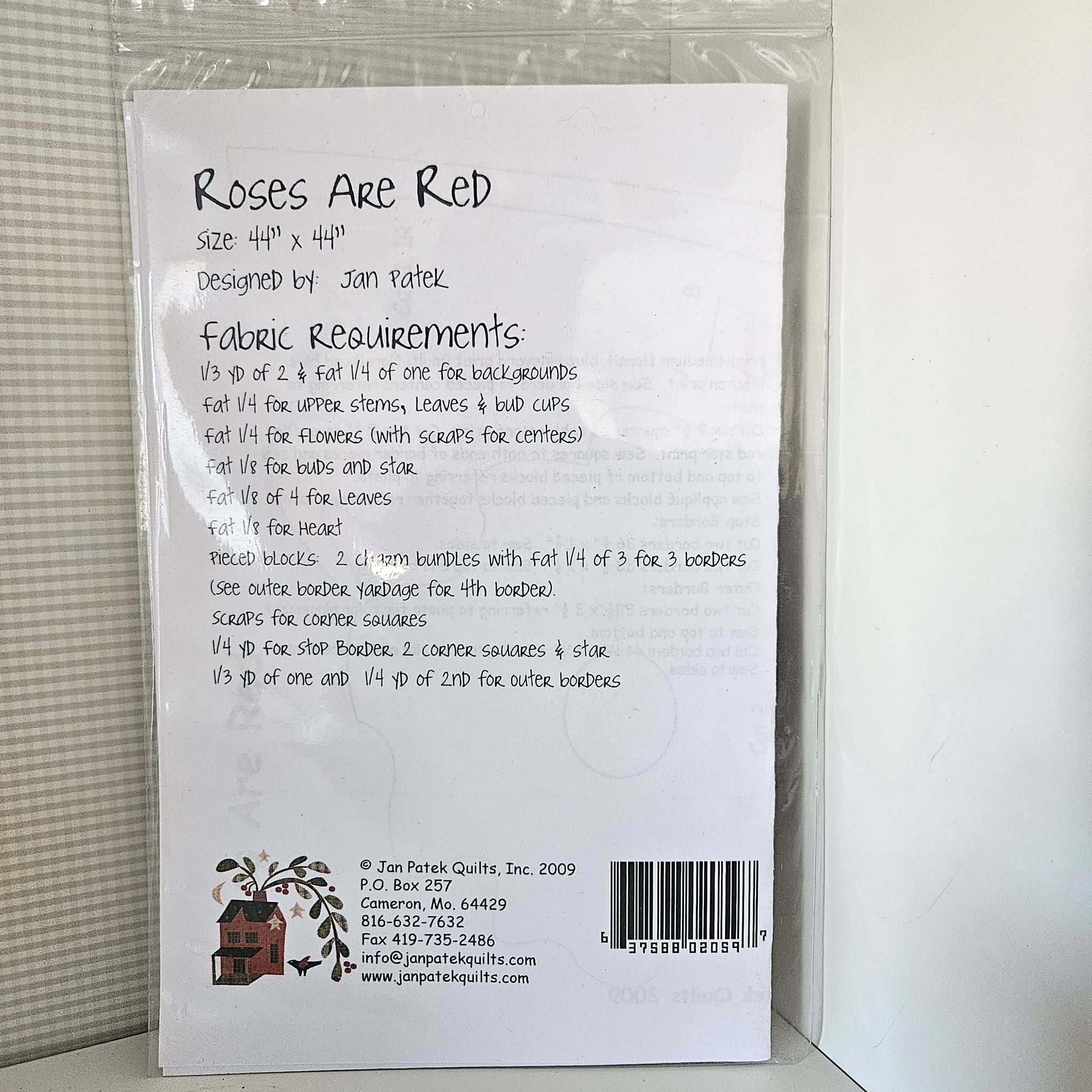 Jan Patek Quilts - Roses are Red Quilt Pattern