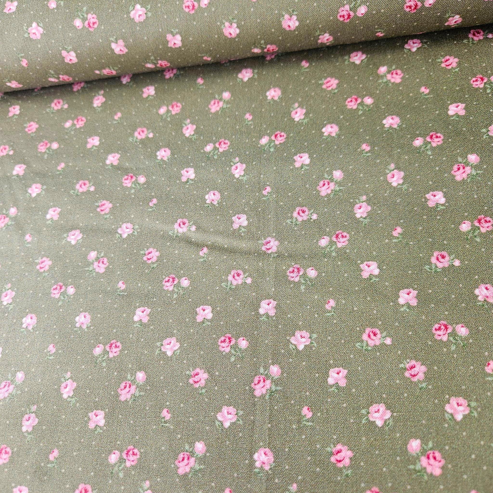 Stof - Vintage Roses Green Rose 100% Cotton Fabric