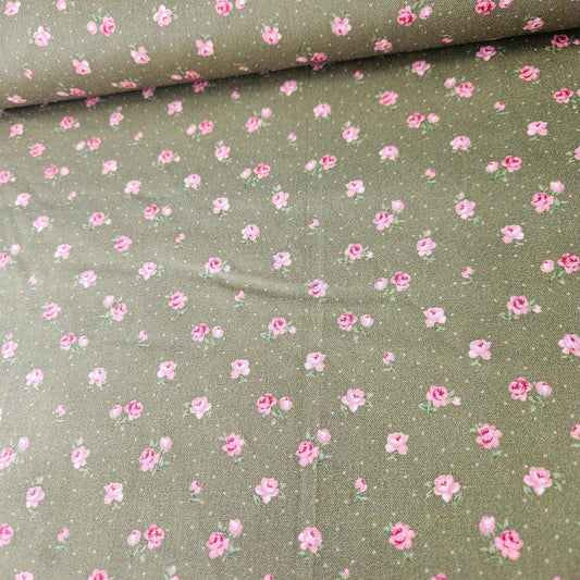 Stof - Vintage Roses Green Rose 100% Cotton Fabric