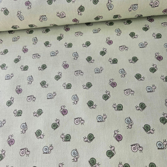 Stof - Thanks for the Flowers Snail Pale Green 100% Cotton Fabric