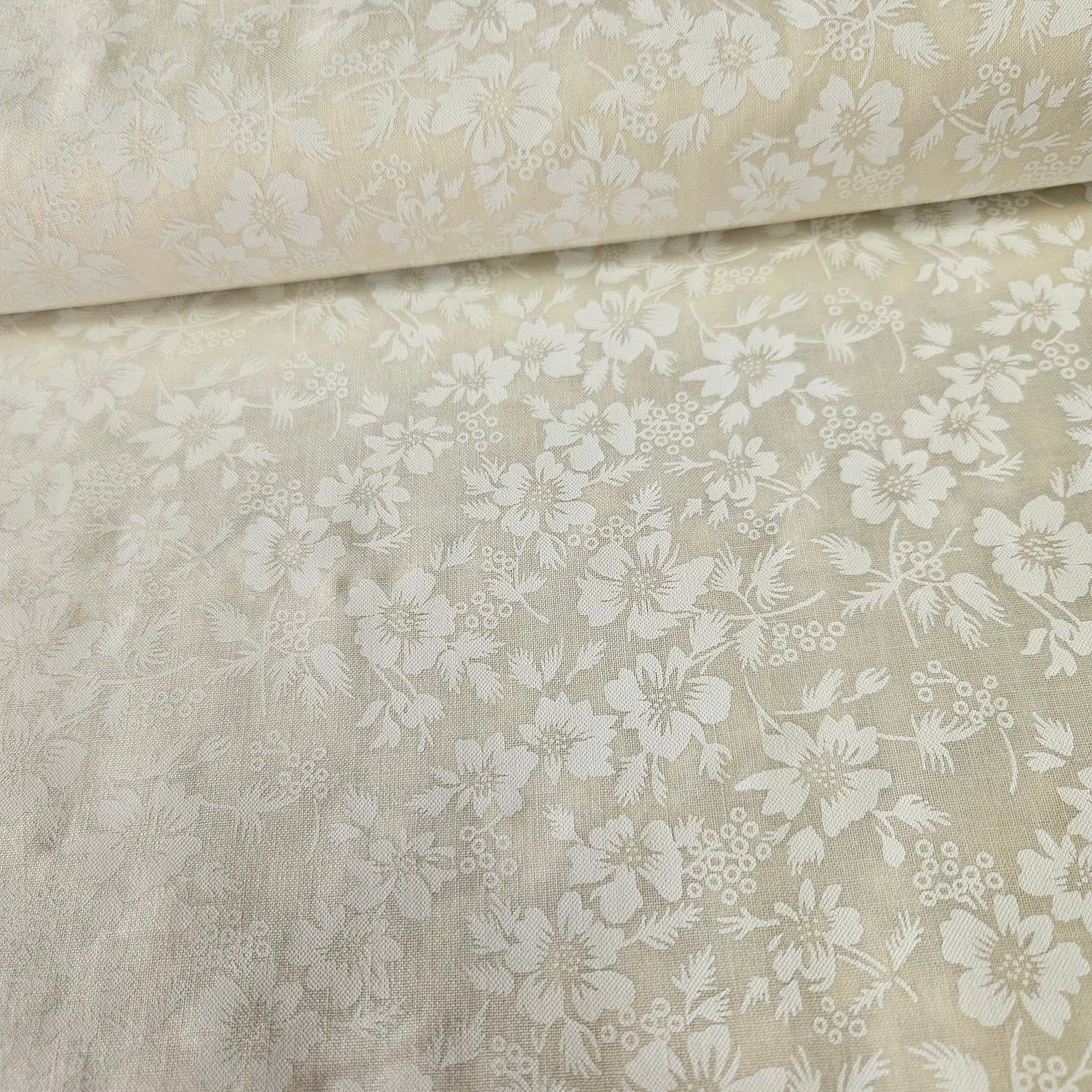 Tone on Tone - White on Cream Flowers 18606 100% Cotton Fabric