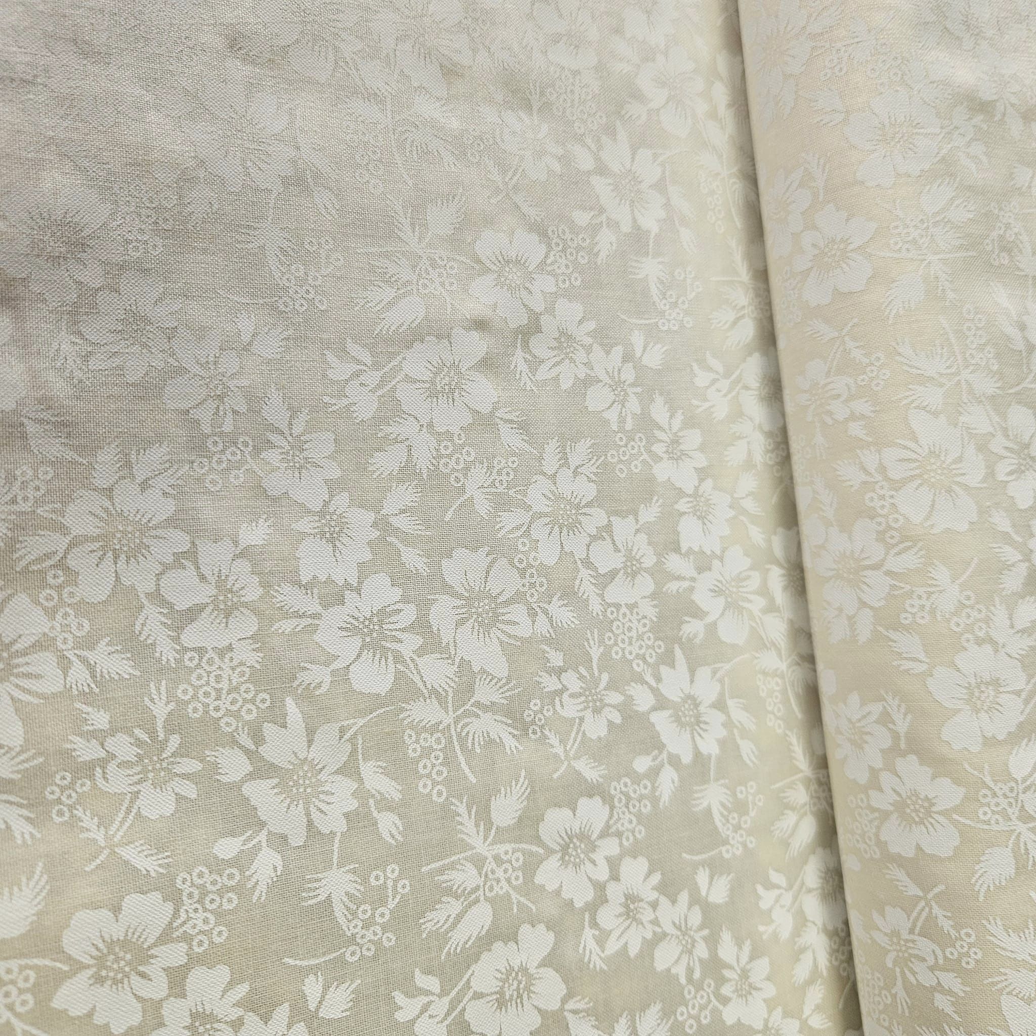 Tone on Tone - White on Cream Flowers 18606 100% Cotton Fabric