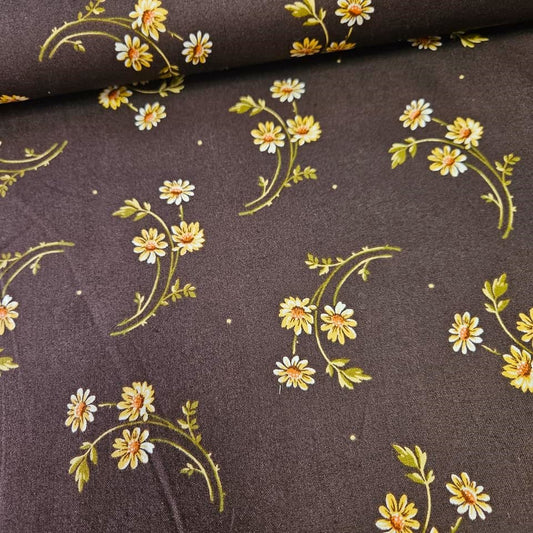 Maywood Studios - Chrysanthemum Brown Flowers 100% Cotton Fabric