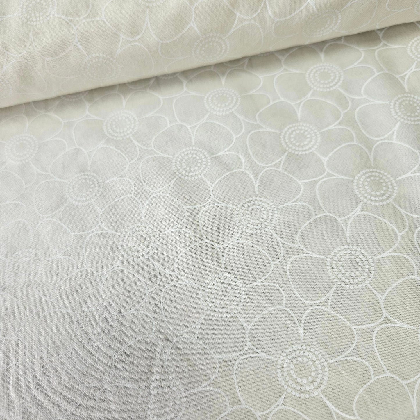 Tone on Tone - White on Cream Flowers 48503 100% Cotton Fabric