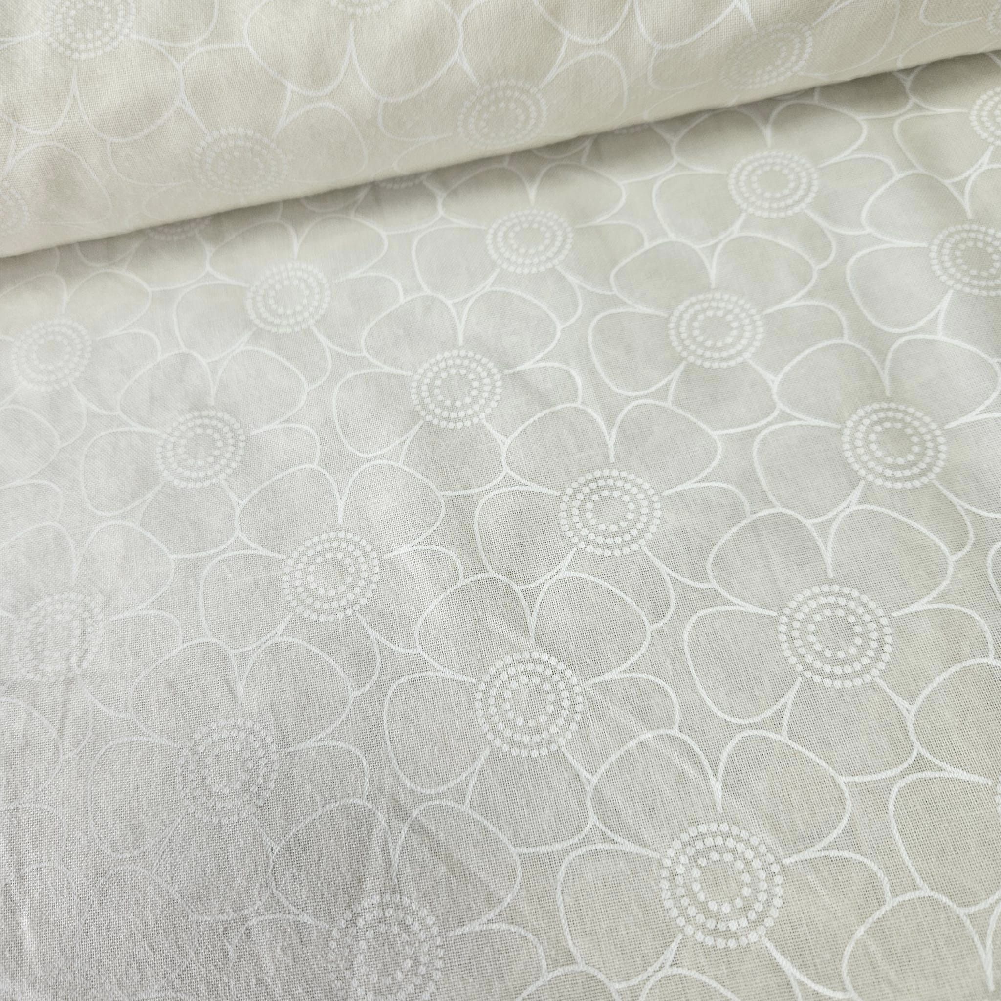 Tone on Tone - White on Cream Flowers 48503 100% Cotton Fabric