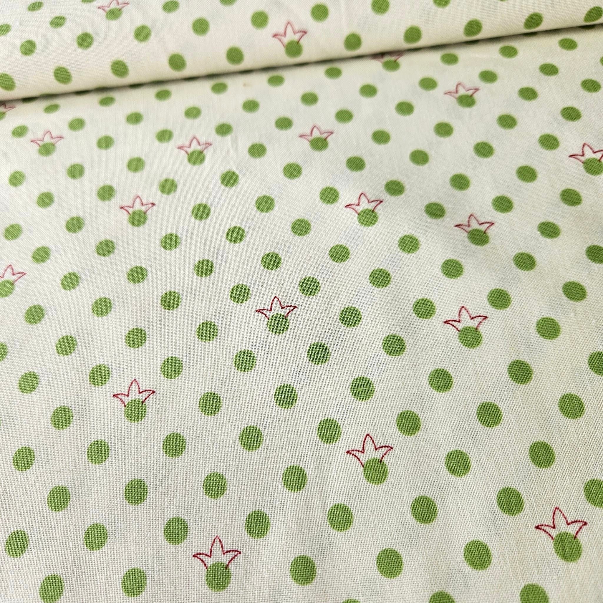 Stof - Sweet Princess Crown Spot Neutral Sage 100% Cotton Fabric