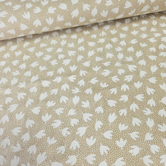 Tone on Tone - White on Beige Floral 100% Cotton Fabric