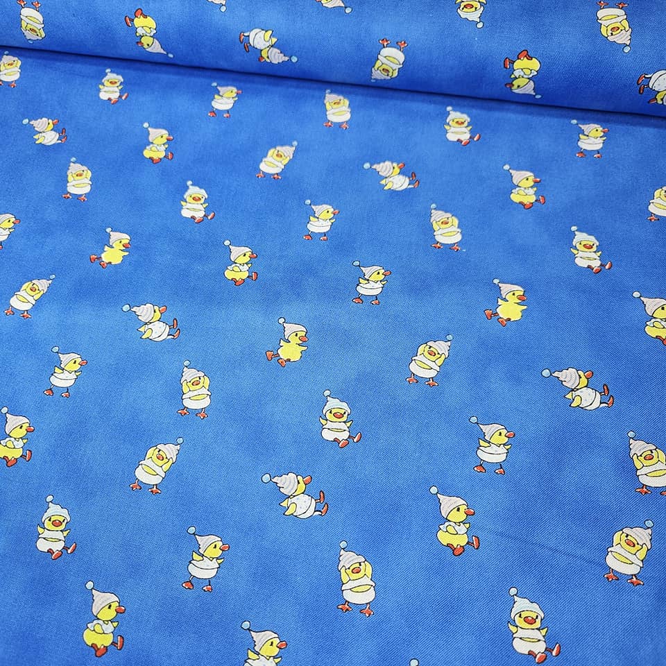 Stof - Bobbi's Picnic Chicks Blue 100% Cotton Fabric