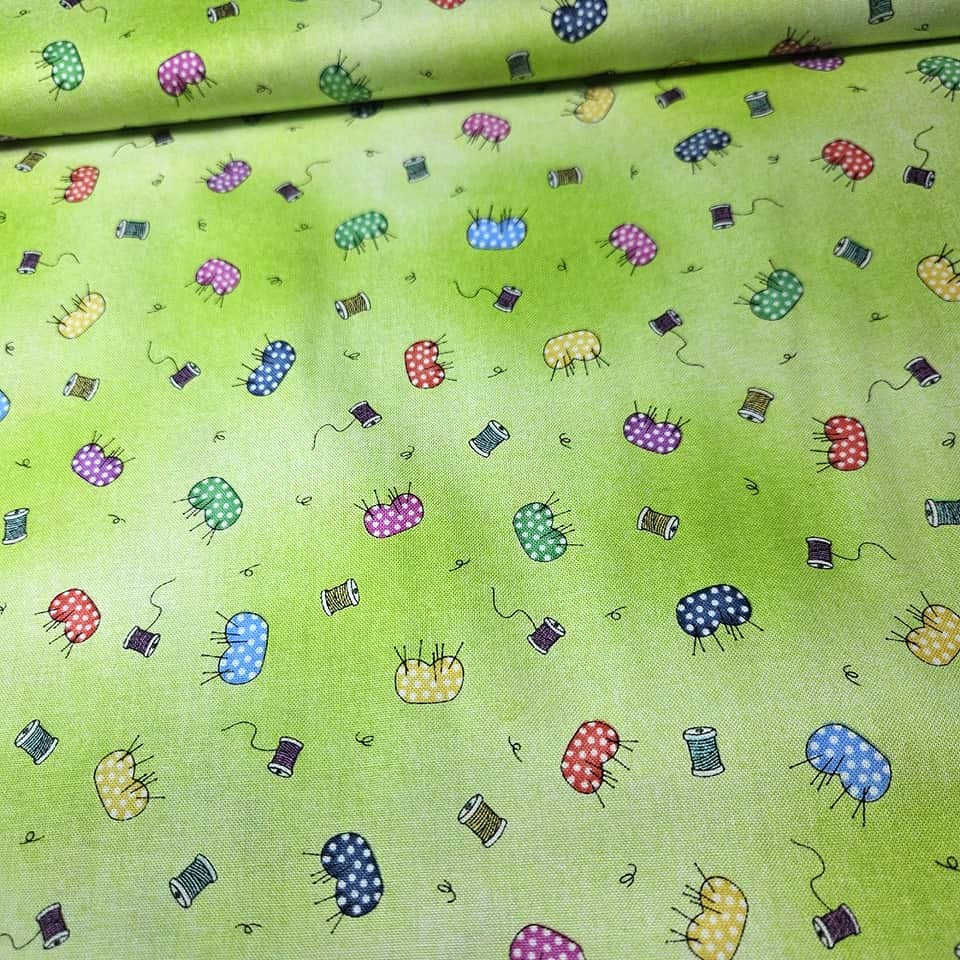 Quilting Treasures - Pincushions Green 100% Cotton Fabric