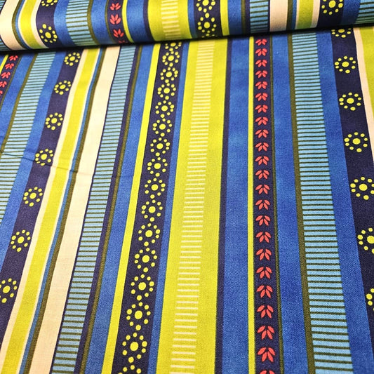 Stof - Scandic Peacock Stripe Blue 100% Cotton Fabric