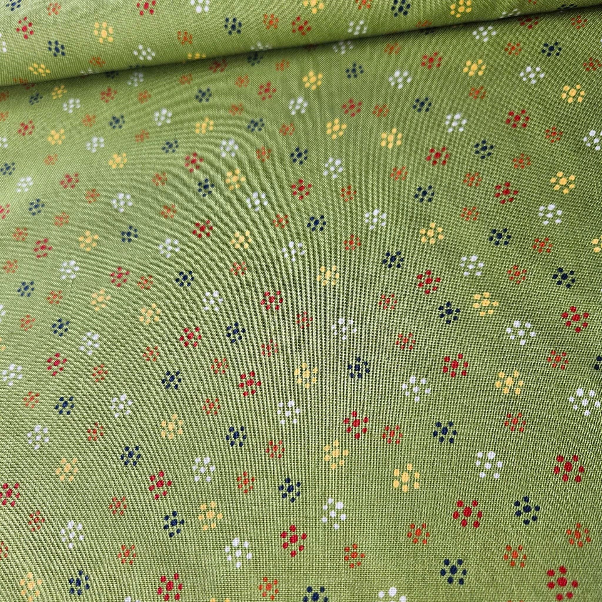 Stof - Hand Made Style Daisy Dot Green 100% Cotton Fabric