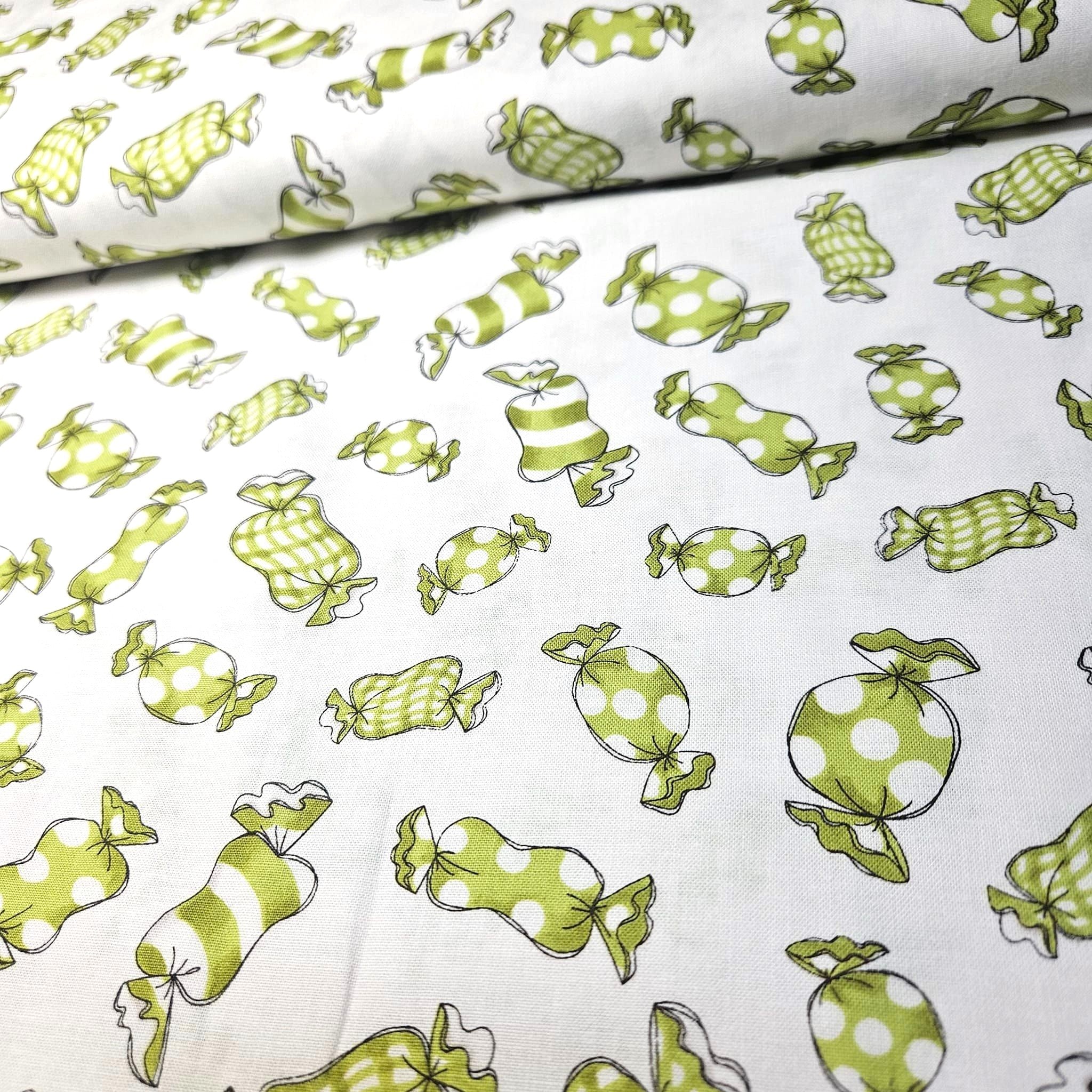 Loralie Harris - Candy Tasties Green on White 100% Cotton Fabric