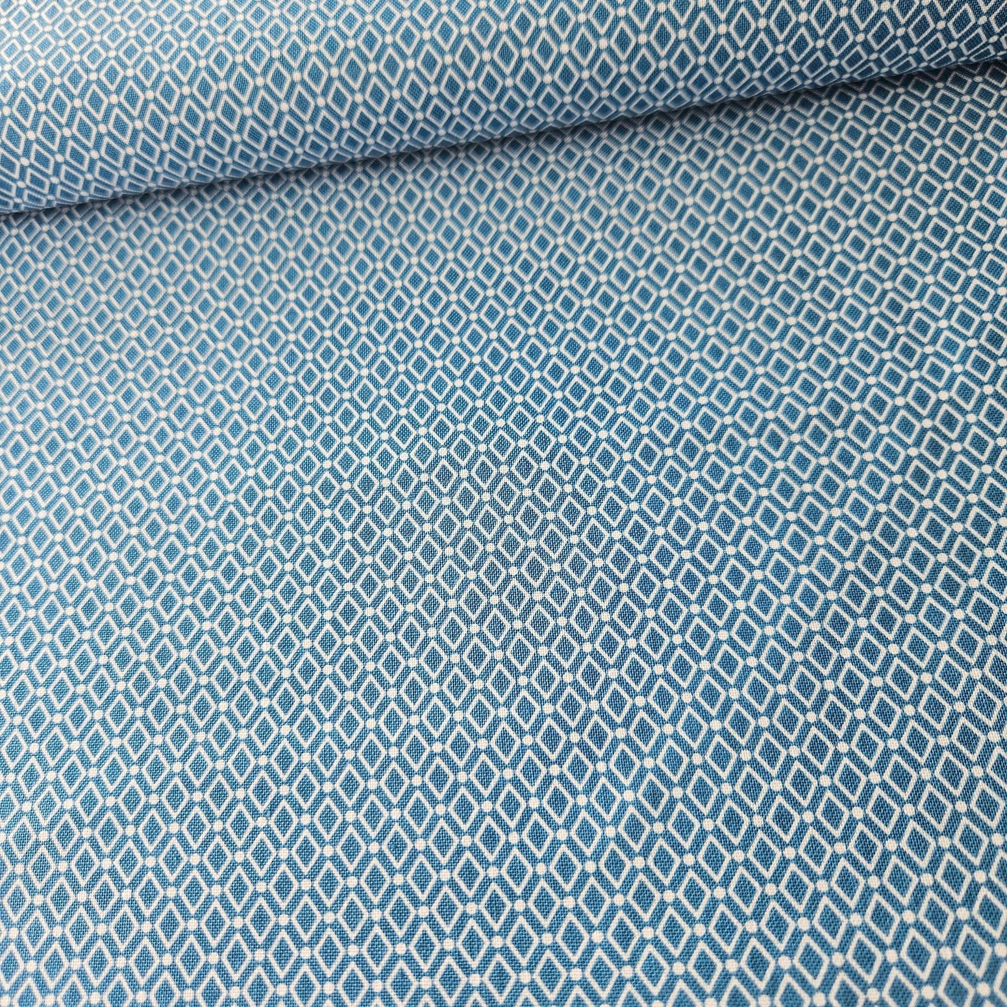Stof - Duo Mini Diamonds Blue 100% Cotton Fabric