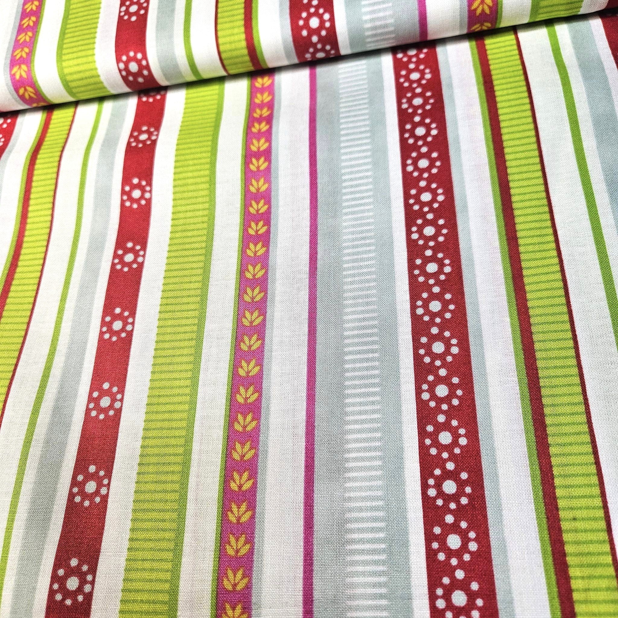 Stof - Scandic Peacock Stripe Red 100% Cotton Fabric