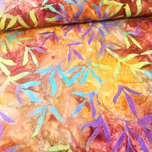 Indonesian Bali Batik - Tropical Branches Amber 100% Cotton Fabric - Crafts and Quilts