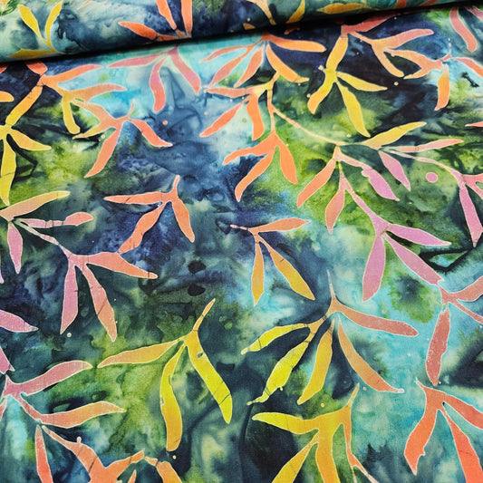 Indonesian Bali Batik - Tropical Branches Lagoon 100% Cotton Fabric