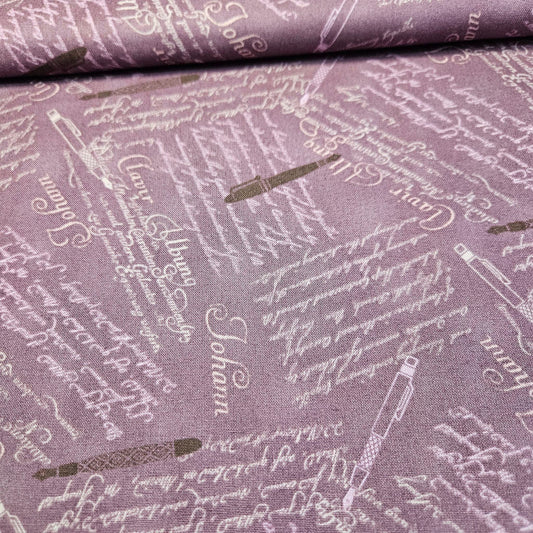 Stof - Quilters Basics Style Pen Quotes Purple 100% Cotton Fabric