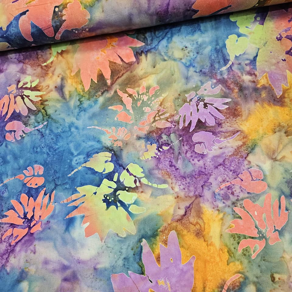 Indonesian Bali Batik - Paradise Flower Blue Multi 100% Cotton Fabric - Crafts and Quilts