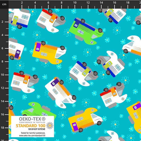 Stof - Camper Love Aqua 4502-200 100% Cotton Fabric