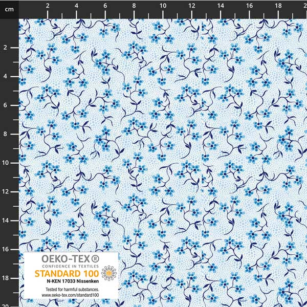 Stof - Filippa's Line 4514-008 Floral Blue 100% Cotton Fabric