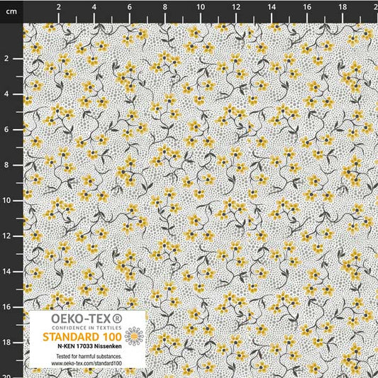 Stof - Filippa's Line 4514-013 Floral Yellow Grey 100% Cotton Fabric